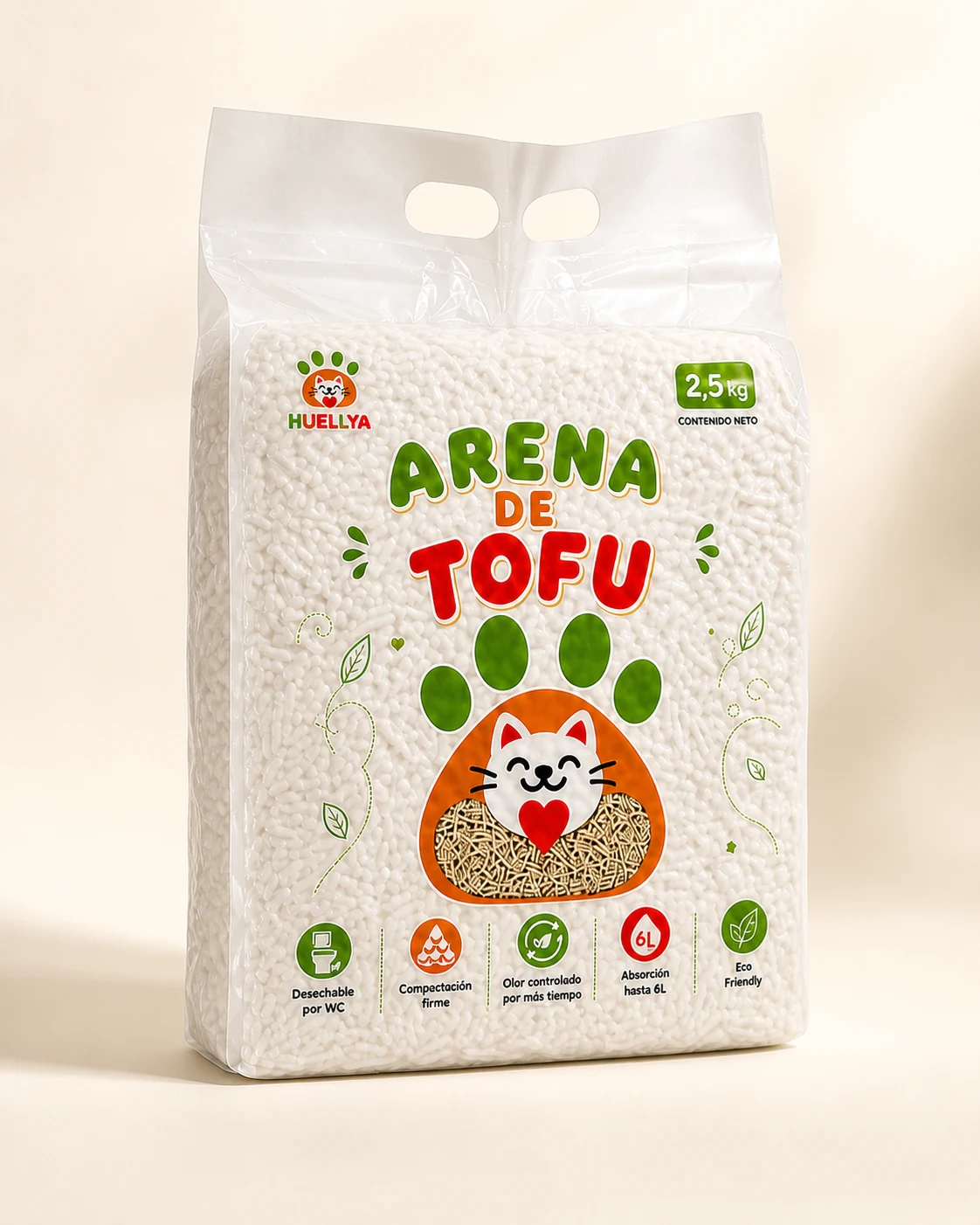 [HUE-CAT-A-001] Huellya Arena de tofu para gatos 2,5 kg